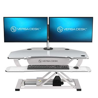 VersaDesk PowerPro 36" Wide Electric Adjustable Corner Sit-Stand Desk Converter White