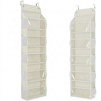 Over Door Hanging Organizer with 5 Clear Windows and 10 Side Pockets set of 2
