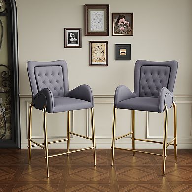Bar Stool Set Counter Height Structure Velvet Upholstery For Household Bar Space