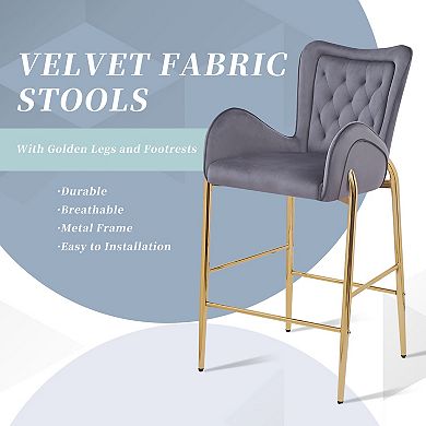Bar Stool Set Counter Height Structure Velvet Upholstery For Household Bar Space