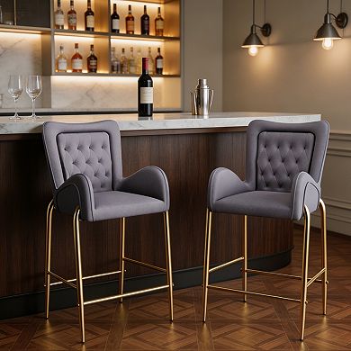 Bar Stool Set Counter Height Structure Velvet Upholstery For Household Bar Space