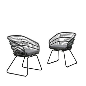 Patio Armchair Set Removable Cushion Feature Wicker Weave For Backyard Outdoor Use