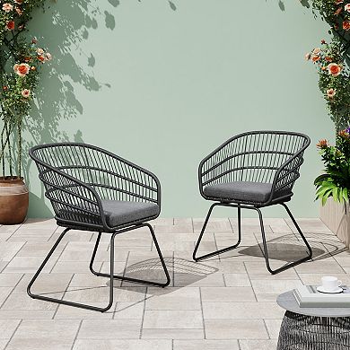 Patio Armchair Set Removable Cushion Feature Wicker Weave For Backyard Outdoor Use