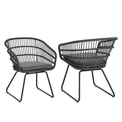 Patio Armchair Set Removable Cushion Feature Wicker Weave For Backyard Outdoor Use