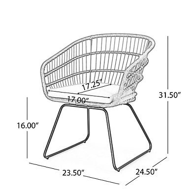Patio Armchair Set Removable Cushion Feature Wicker Weave For Backyard Outdoor Use