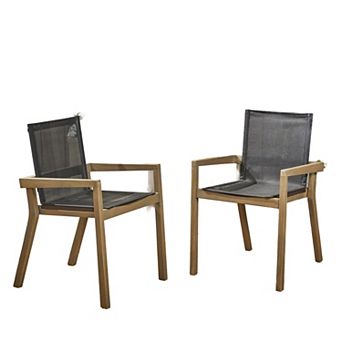 Patio Chairs With Durable Mesh Seating, Acacia Wood Structure For Backyard Space