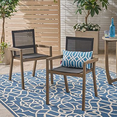 Patio Chairs With Durable Mesh Seating, Acacia Wood Structure For Backyard Space