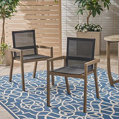 Patio Chairs With Durable Mesh Seating, Acacia Wood Structure For Backyard Space
