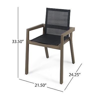 Patio Chairs With Durable Mesh Seating, Acacia Wood Structure For Backyard Space