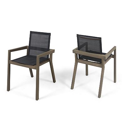 Patio Chairs With Durable Mesh Seating, Acacia Wood Structure For Backyard Space