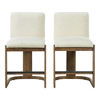 Counter Height Bar Stools With Linen Upholstery, Solid Rubberwood Frame For Kitchen