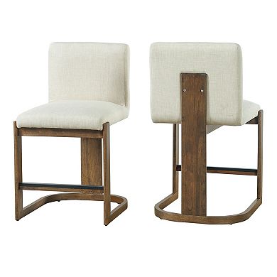 Counter Height Bar Stools With Linen Upholstery, Solid Rubberwood Frame For Kitchen