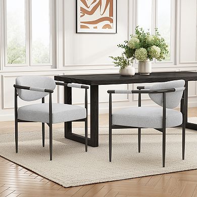 Dining Armchairs With Thick Padded Cushion, Iron Leg Structure For Home Cafe Space