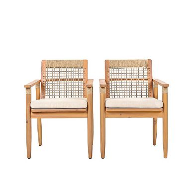 Outdoor Dining Chairs With Hand-Tied Rope Back, Acacia Wood Structure For Yard Space