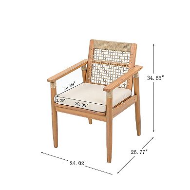 Outdoor Dining Chairs With Hand-Tied Rope Back, Acacia Wood Structure For Yard Space