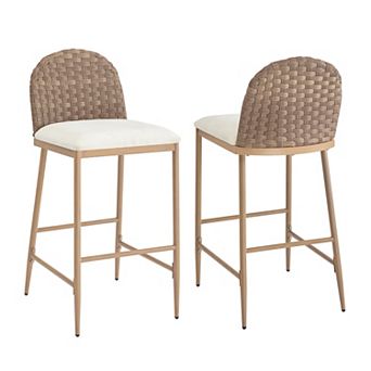 Barstools With Hand-Woven Rattan Back, Soft Padded Seat For Kitchen Island Layout
