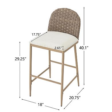 Barstools With Hand-Woven Rattan Back, Soft Padded Seat For Kitchen Island Layout