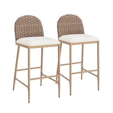 Barstools With Hand-Woven Rattan Back, Soft Padded Seat For Kitchen Island Layout