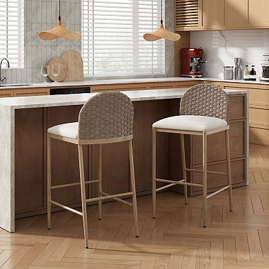 Barstools With Hand-Woven Rattan Back, Soft Padded Seat For Kitchen Island Layout