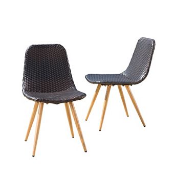 Outdoor Dining Chairs With Wicker Weave, Robust Iron Frame For Backyard And Veranda