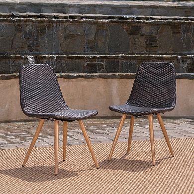 Outdoor Dining Chairs With Wicker Weave, Robust Iron Frame For Backyard And Veranda