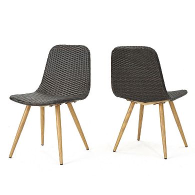 Outdoor Dining Chairs With Wicker Weave, Robust Iron Frame For Backyard And Veranda