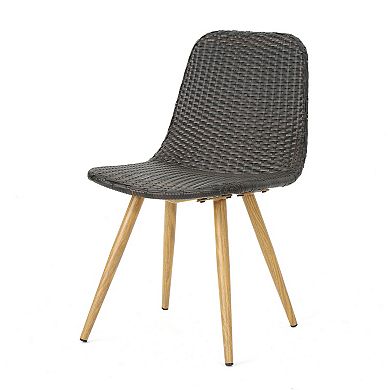 Outdoor Dining Chairs With Wicker Weave, Robust Iron Frame For Backyard And Veranda