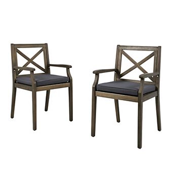 Outdoor Dining Chairs With Water Resistant Cushions, Solid Acacia Wood For Patio