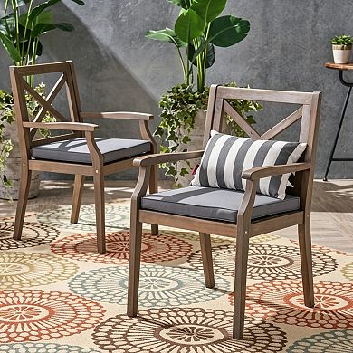Outdoor Dining Chairs With Water Resistant Cushions, Solid Acacia Wood For Patio