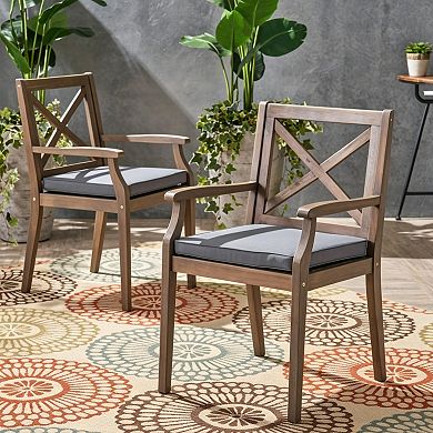 Outdoor Dining Chairs With Water Resistant Cushions, Solid Acacia Wood For Patio