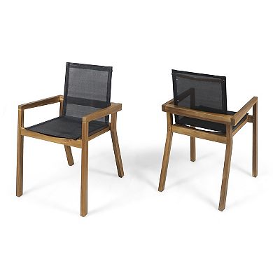 Outdoor Dining Chairs With Breathable Mesh Seat, Acacia Wood Frame For Outdoor Use