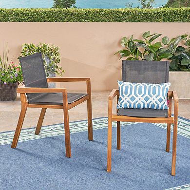 Outdoor Dining Chairs With Breathable Mesh Seat, Acacia Wood Frame For Outdoor Use