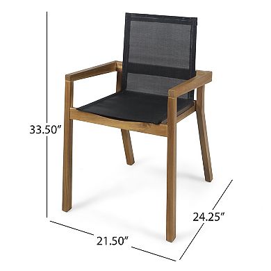 Outdoor Dining Chairs With Breathable Mesh Seat, Acacia Wood Frame For Outdoor Use