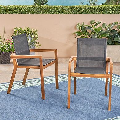 Outdoor Dining Chairs With Breathable Mesh Seat, Acacia Wood Frame For Outdoor Use