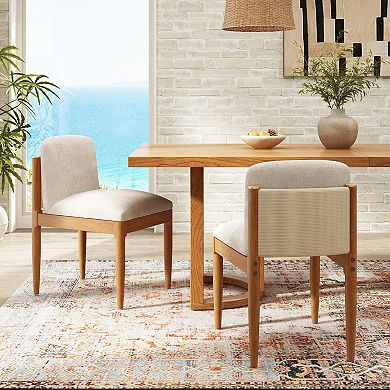 Dining Chairs With Curved Backrest, Solid Wood Frame And Brass Accents For Home Bar