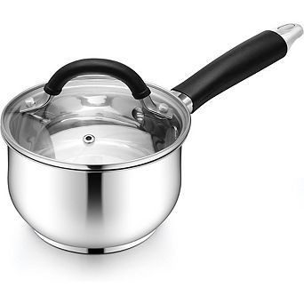 Tri-Ply Stainless Steel Saucepan with Lid, Stay-Cool Handle, Dishwasher Safe