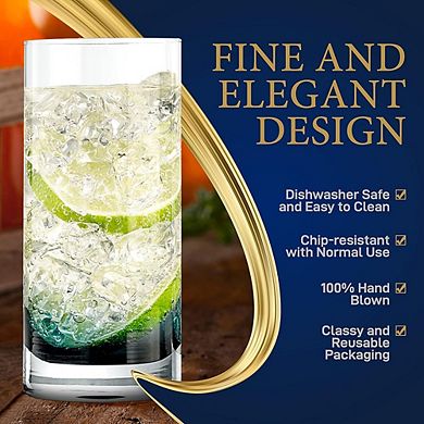 Highball Glass Set of 2 Heavy Base, Dishwasher Safe Drinkware