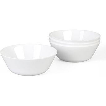 White Opal Glass Cereal & Soup Bowls Set of 4, Dishwasher & Microwave Safe