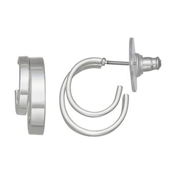 Napier Silver Tone Textured C-Hoop Earrings