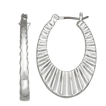 Napier Silver Tone Textured Oval Hoop Earrings