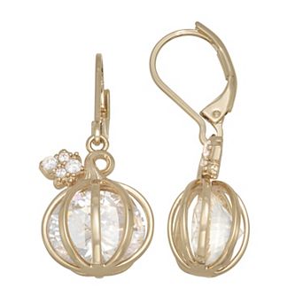 Napier Gold Tone Cubic Zirconia Pumpkin Drop Earrings