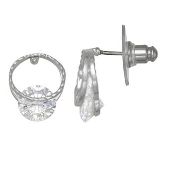 Napier Silver Tone Cubic Zirconia Round Drop Earrings