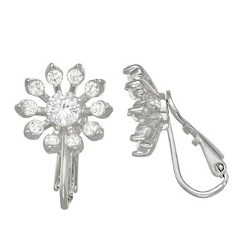 Napier Silver Tone Crystal Flower Drop Earrings