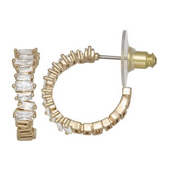 Napier Gold Tone Social Cubic Zirconia C-Hoop Earrings