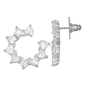 Napier Silver Tone Social Cubic Zirconia C-Hoop Earrings