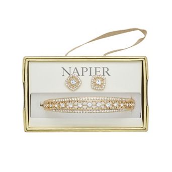 Napier Gold Tone Bangle & Earrings Set