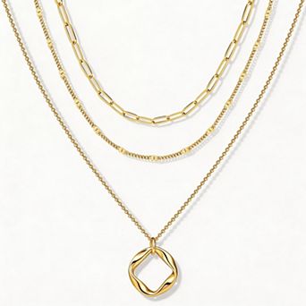 Kaelin Home Womens Layered 14K Plated Stackable Pendant Necklace Set