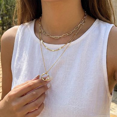 Kaelin Home Womens Layered 14K Plated Stackable Pendant Necklace Set