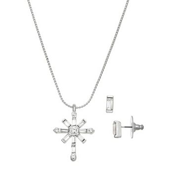 Napier Silver Tone Gemstone Cross Necklace & Earrings Set
