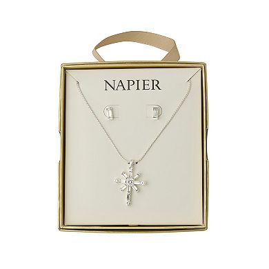 Napier Silver Tone Gemstone Cross Necklace & Earrings Set